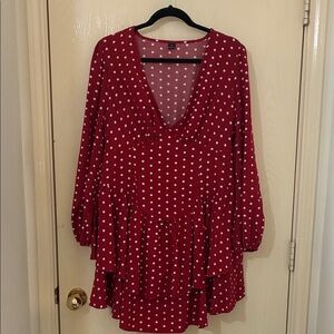 Polka Dot V-Neck Red Dress